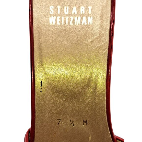 Stuart Weitzman Red Patent Leather Perforated Platform High Heel Mules 7.5 Peep - Picture 8 of 9
